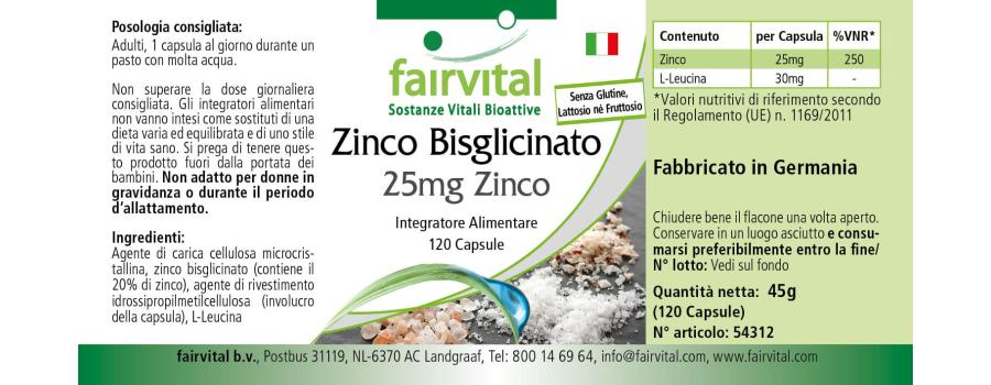 Zinkbisglycinat mit 25mg Zink - 120 Kapseln - für Immunsystem, Haar, Haut, Sehkraft uvm - Vegan | Fairvital Zinkbisglycinat mit 25mg Zink - 120 Kapseln - für Immunsystem, Haar, Haut, Sehkraft uvm - Vegan | Fairvital