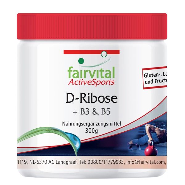 D-Ribose + B3 & B5 - 300g Pulver - Active Sports - für Stoffwechsel von Steroidhormonen - gegen Erschöpfung - Vegan | Fairvital