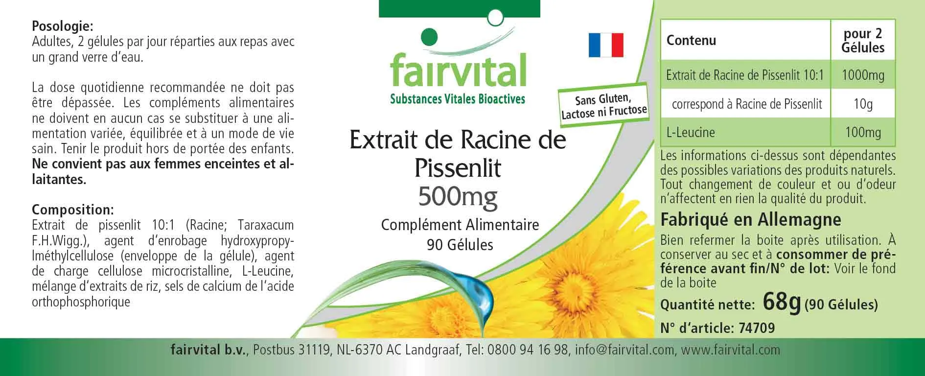 Löwenzahnwurzel-Extrakt 500mg - 90 Kapseln - 10-fach konzentriert - Hochdosiert und Vegan | Fairvital
