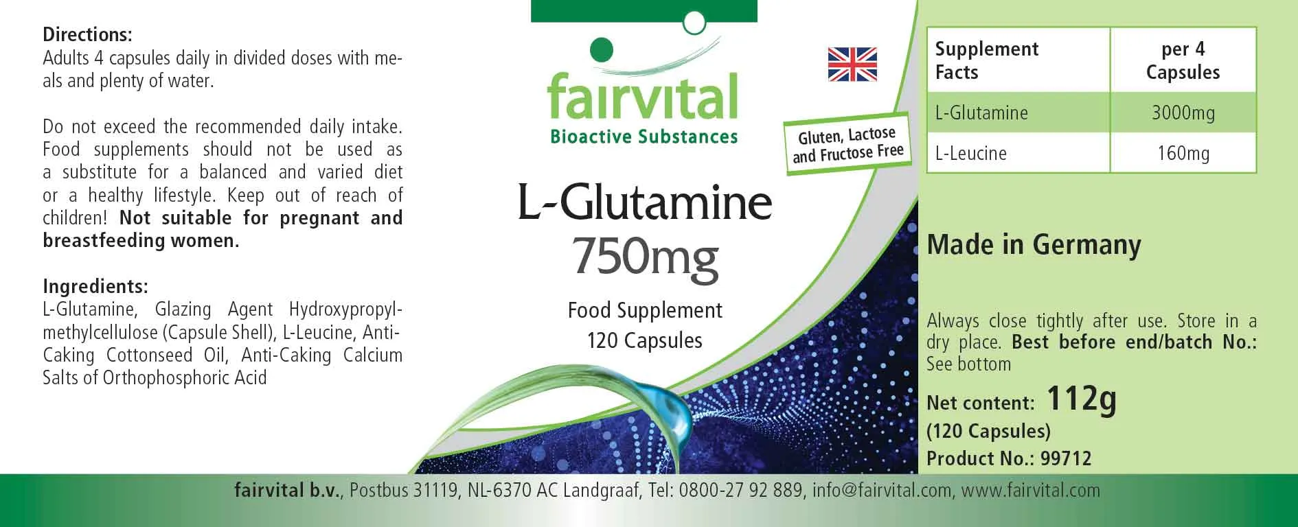 L-Glutamin Kapseln 750mg - 120 Kapseln - Hochdosiert- Vegan- freie Form der Aminosäure | Fairvital L-Glutamin Kapseln 750mg - 120 Kapseln - Hochdosiert- Vegan- freie Form der Aminosäure | Fairvital