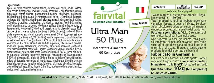 Ultra Man 50 Plus - 60 Tabletten - Multivitamin, Multimineral - für Immunsystem, Muskeln, Knochen uvm. | Fairvital