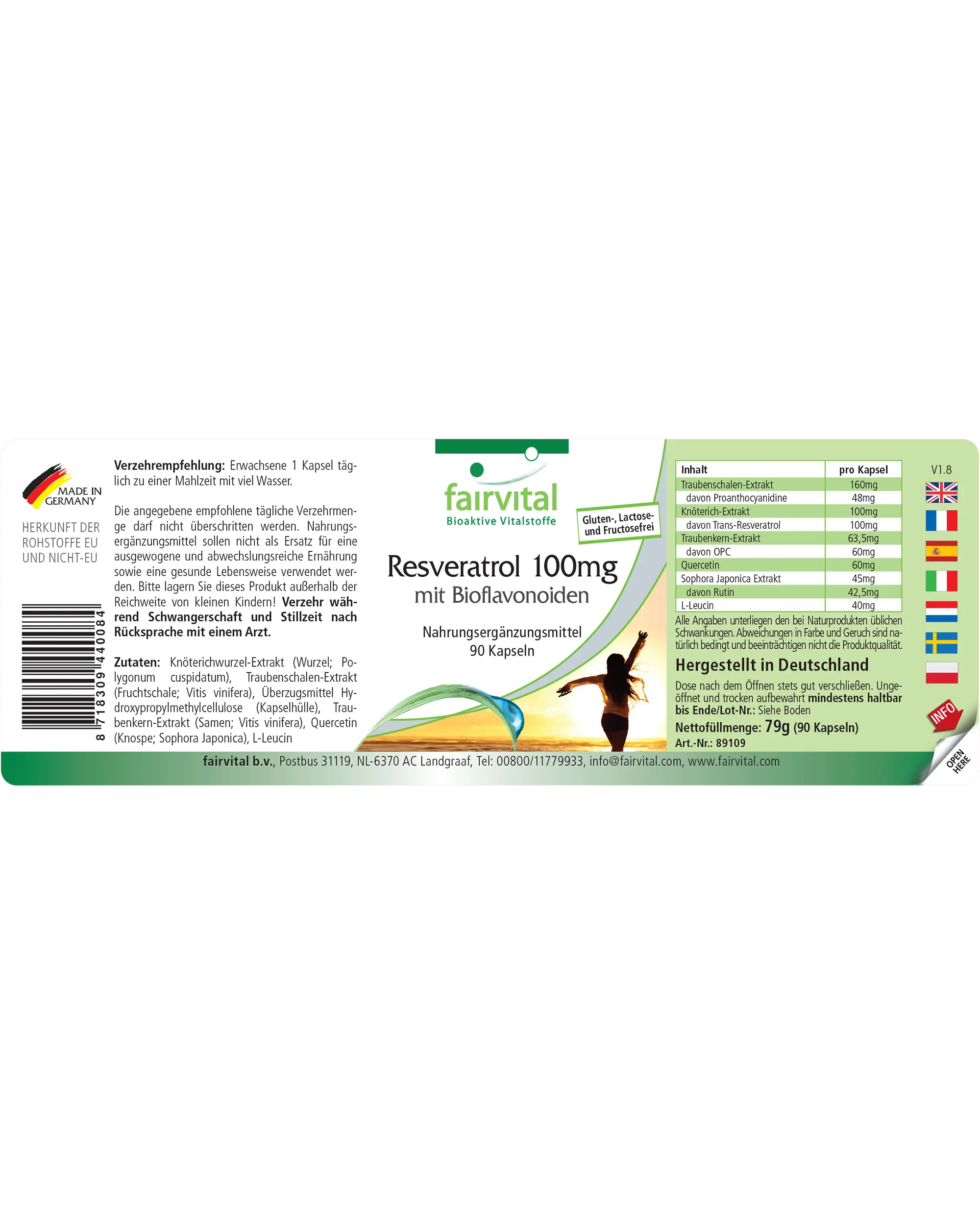 Resveratrol 100mg mit Bioflavonoiden - 90 Kapseln - Hochdosiert und Vegan | Fairvital