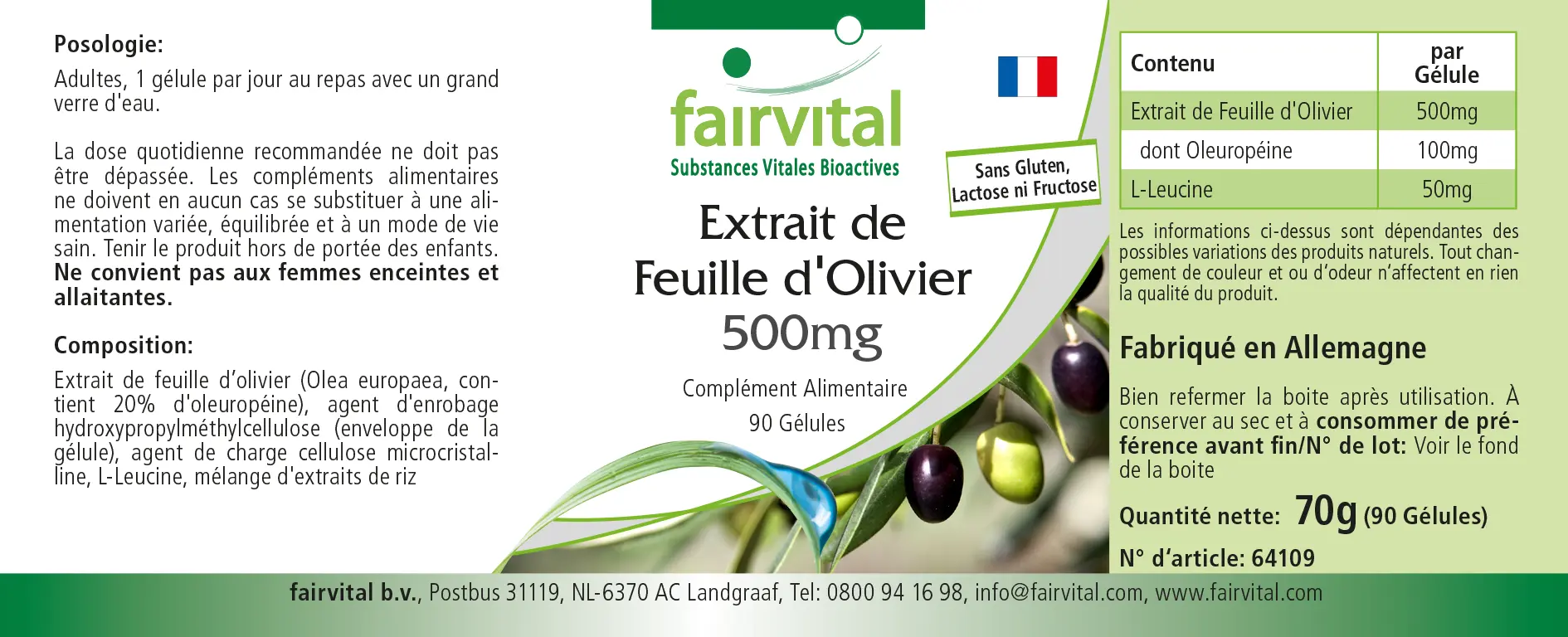Olivenblatt Extrakt 500mg - 90 Kapseln - mit 20% Oleuropein - Olea europaea - Hochdosiert und Vegan | Fairvital