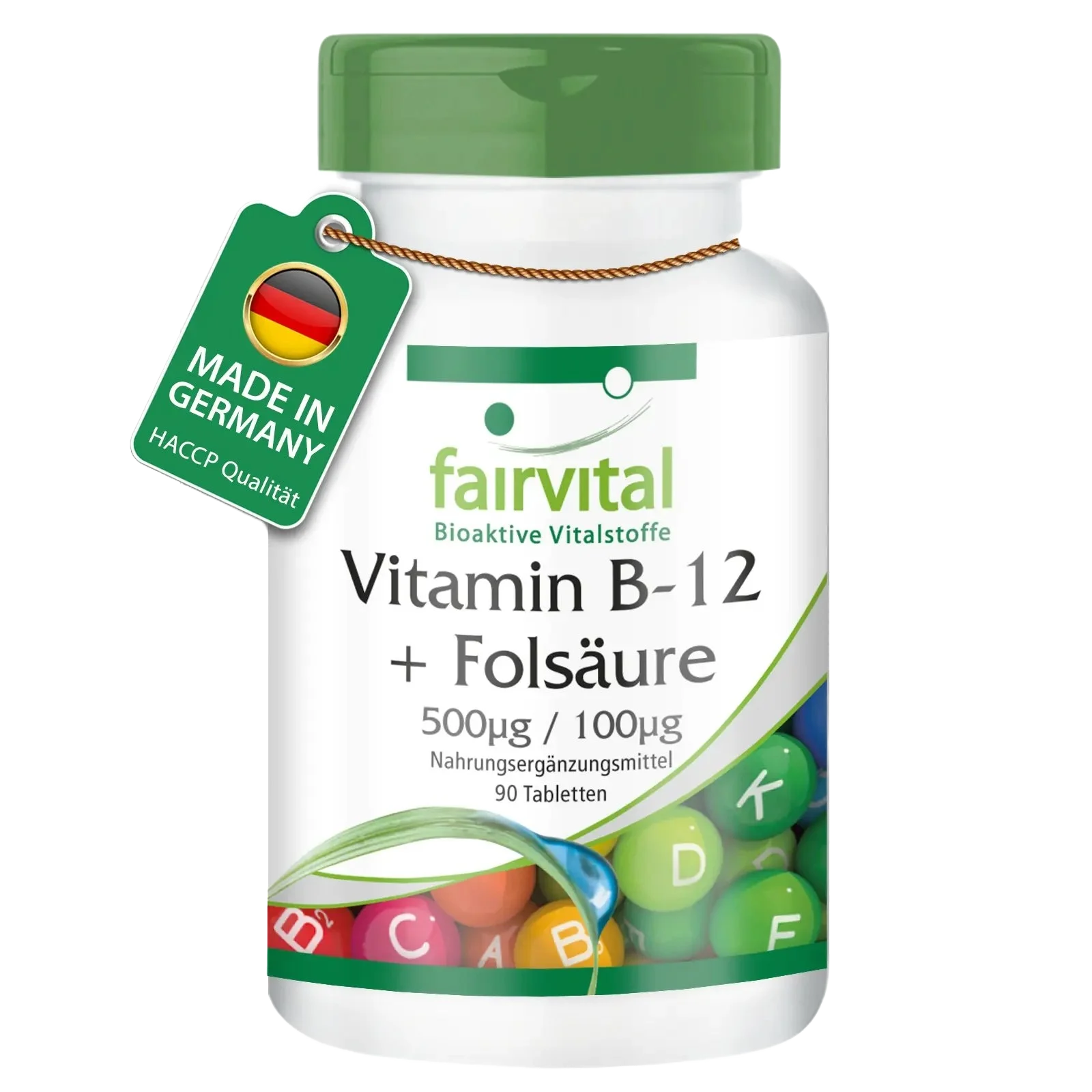 Vitamin B-12 + Folsäure 500µg / 100µg -  90 Tabletten - für Immunsystem, gegen Müdigkeit uvm. | Fairvital