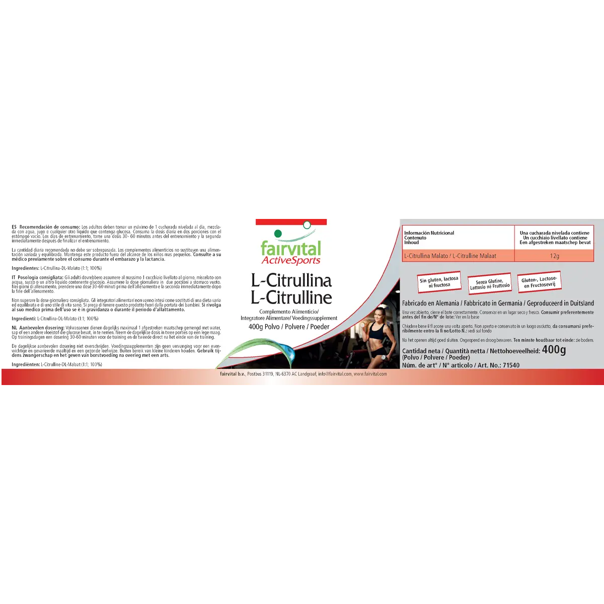 L-Citrullin Pulver - 400g - DL-Malat - 100% Rein ohne Zusatzstoffe - Hochdosiert | Fairvital